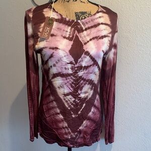 XCVI Women's Long Sleeve Tie-Dye Top - Burgundy and Light Pink